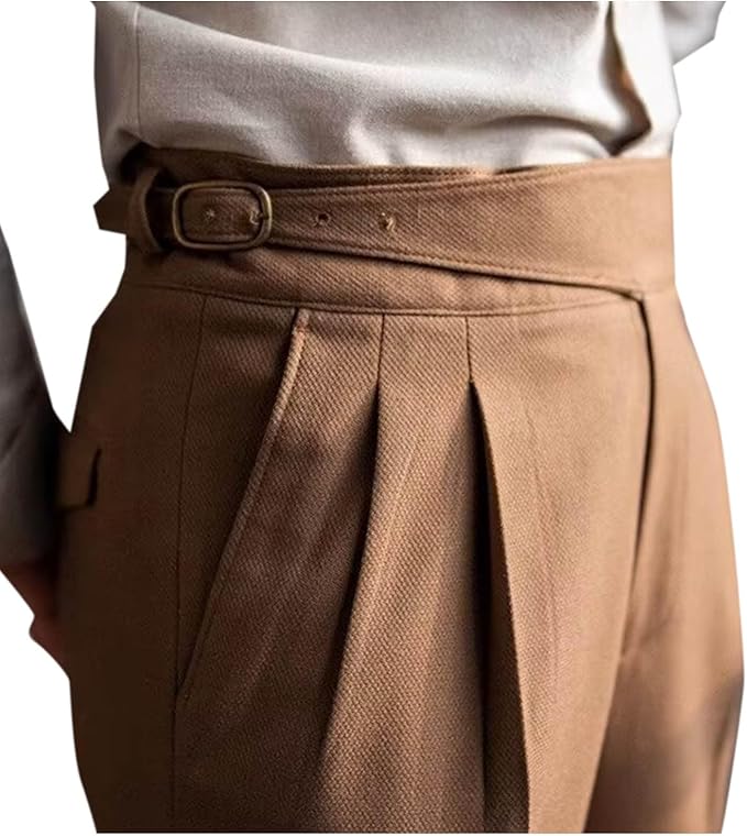 Mens Vintage Dress Pants Adjustable Side Buckle Formal